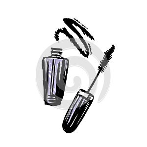 Hand drawn vector mascara. Make up object on white background.