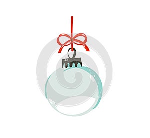 Hand drawn vector Merry Christmas time cartoon graphic illustration design element with xmas tree empty glass snow globe