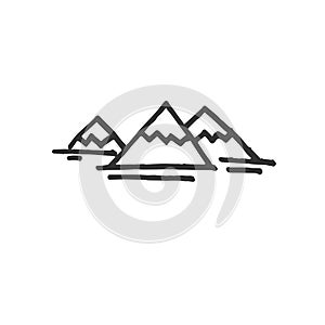Hand Drawn Vector Mountain icons isolated on white background. symbols
