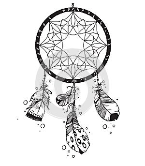 Hand drawn vector Native American Indian talisman dreamcatcher w