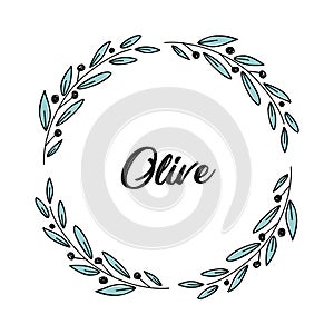 Hand drawn vector olive branches wreath on the white background