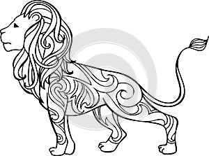 Hand drawn vector ornate lion illustration