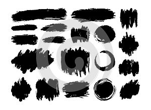 Hand drawn vector paint spots, black ink brush strokes big set. Grunge artistic paint blobs highlights backgrounds