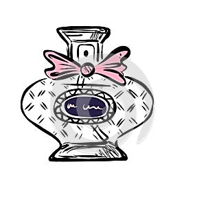 Hand drawn vector perfume bottle. Cosmetics object on white background.