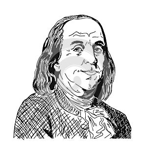 Hand drawn vector portrait. Benjamin Franklin. Sketch hand drawind