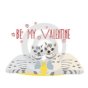 Hand Drawn Vector Portrait of Cats that says be my Valentine