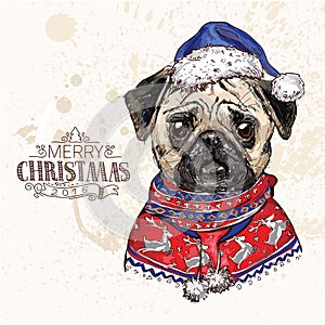 Hand drawn vector of pug with christmas