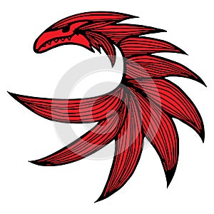 Hand drawn vector red dragon illustration. Fantastic dragon icon. Freehand silhouette of mythology aminal. Fantasy outline