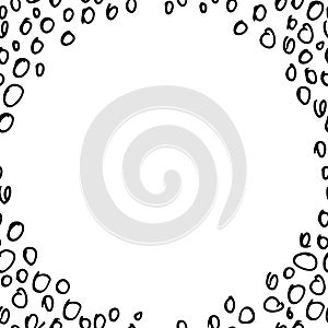 Hand drawn vector round frame with black chaotic doodle circles