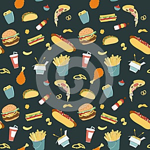 Hand-drawn vector seamless fast food pattern