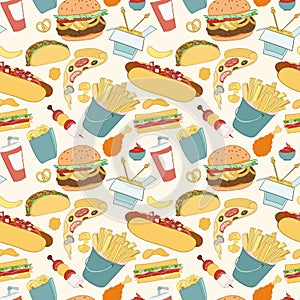 Hand-drawn vector seamless fast food pattern