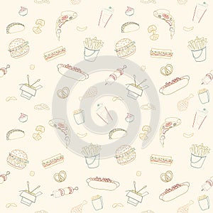 Hand-drawn vector seamless fast food pattern