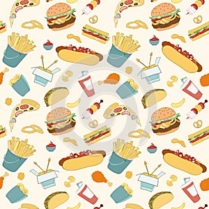 Hand-drawn vector seamless fast food pattern