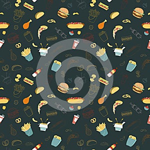 Hand-drawn vector seamless fast food pattern