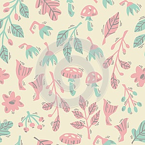 Forest Seamless Pattern. Vector Background in Scandinavian style