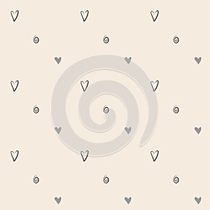 Hand drawn vector seamless pattern with cute hearts