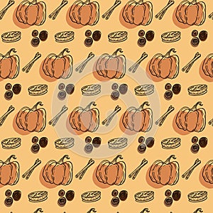 Hand drawn vector seamless pattern of pumpkin