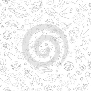 Hand drawn vector seamless pattern with space elements contours photo