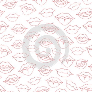 Hand drawn vector seamless pattern with woman lips of different