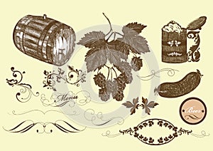 Hand drawn vector set beer and brew beer elements