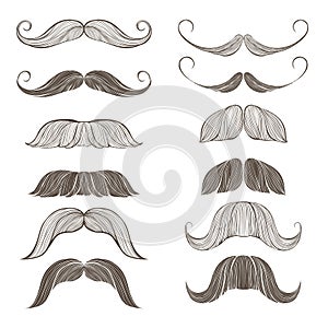 Hand Drawn Vector Set of Mustache