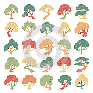 hand drawn vector set of side view tree