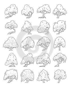 Hand drawn vector set of side view tree