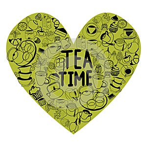 Hand drawn vector set of tea theme icons