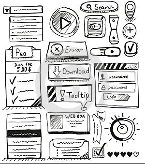 Hand drawn vector set of user interface design