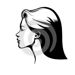 Hand drawn vector silhouette of a beautiful young woman portrait with a stylish haircut is perfect for fashion, beauty, and spa