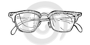 Hand drawn vector sunglasses. Line art