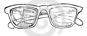 Hand drawn vector sunglasses. Line art