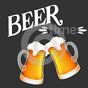 Hand drawn vector of two light beer mugs cheers and beer time