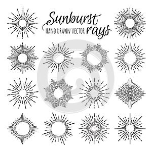 Hand Drawn vector vintage elements - sunburst (bursting) rays. photo