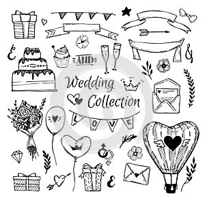 Hand Drawn vector Wedding collection. Perfect for invitations
