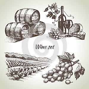 Hand drawn vector wine set