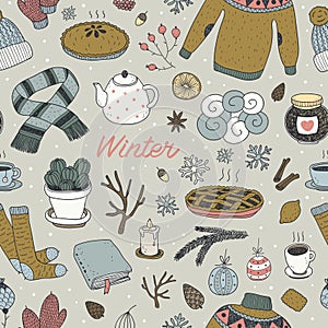 Hand drawn vector winter seamless pattern