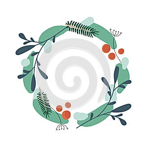 Hand drawn vector wreath. Greenery selection vector design round invitation frame