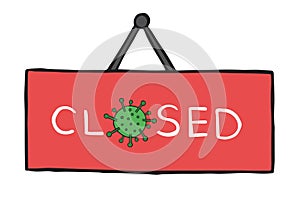 Hand drawn vector of Wuhan corona virus, covid-19. Closed sign with virus