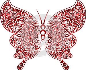 Hand drawn vector zentangle doodle butterfly illustration in red