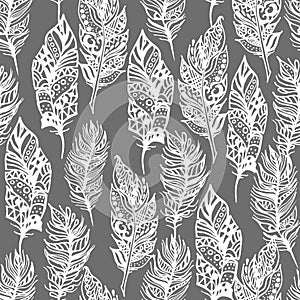 Hand drawn vector zentangle doodle white feathers