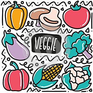 hand drawn veggie doodle set