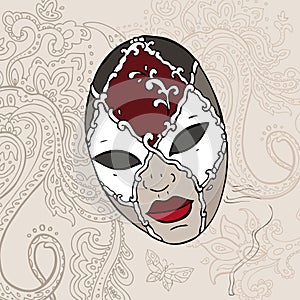 Hand Drawn Venecian carnival mask.