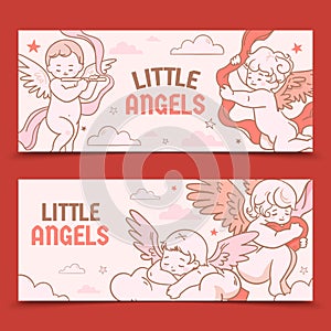 Hand drawn vintage angels banner set