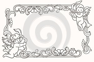 Hand drawn vintage angels frame