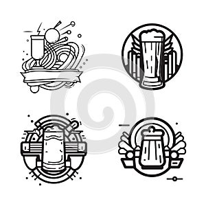 Hand Drawn vintage beer logo in flat line art style