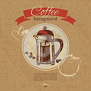 Hand drawn vintage coffee background. Menu for restaurant, cafe, bar, coffeehouse