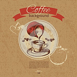 Hand drawn vintage coffee background. Menu for restaurant, cafe, bar, coffeehouse