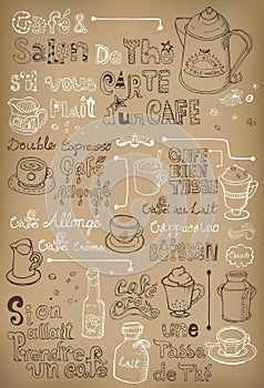 Hand drawn vintage coffee in French