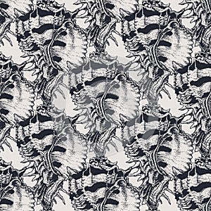 Hand drawn vintage exotic shell abstract pattern